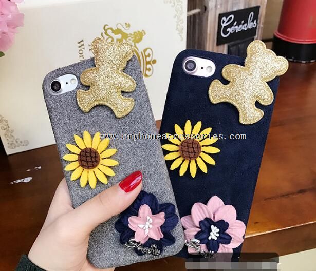 3D Cartoon iPhone 7 Plus Bling Bear Flower Phone Case