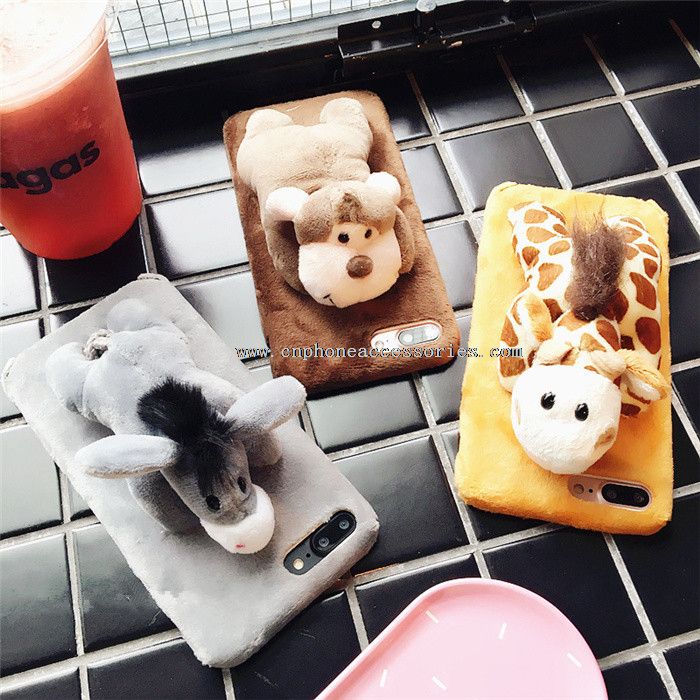 3D Plush Animals Full Cover TPU Mobile Phone Case for iPhone 7/7 Plus