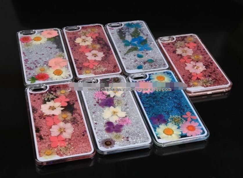 Belles fleurs séchées PC sables mouvants shell cas avec sable liquid pour iPhone