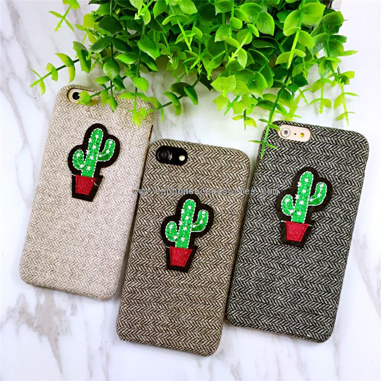Embroidery Cactus Cloth Canvas Phone Case for iPhone 7/7 Plus