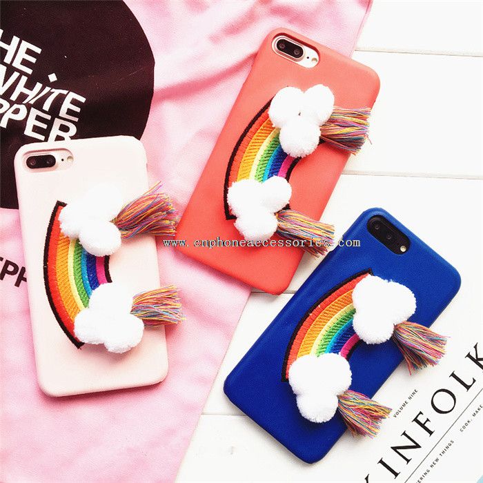 Broderi Rainbow efterligning mobiltelefon læderetui til iPhone 7/7 Plus