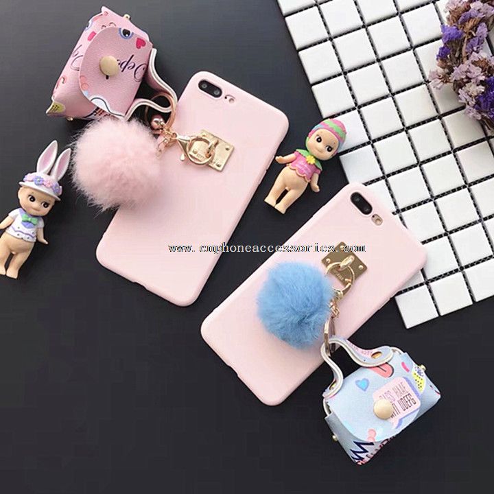 Pour iPhone détachable 7 Plus boule peluche coffret sac à main pochette téléphone