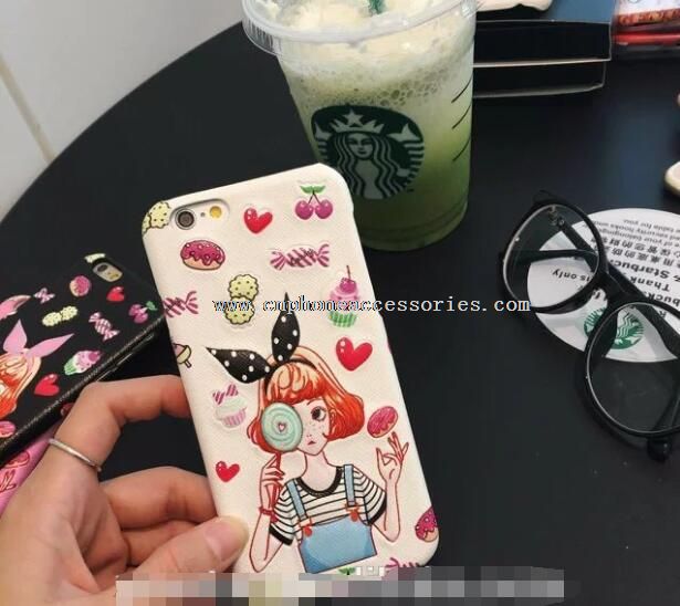 para iPhone7 pc duro caso 3D lindo Candy niña PU estuche de cuero