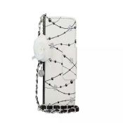 Diseño de la flor de diamante Bling 3D con cadenas de perlas PU cartera Flip funda images