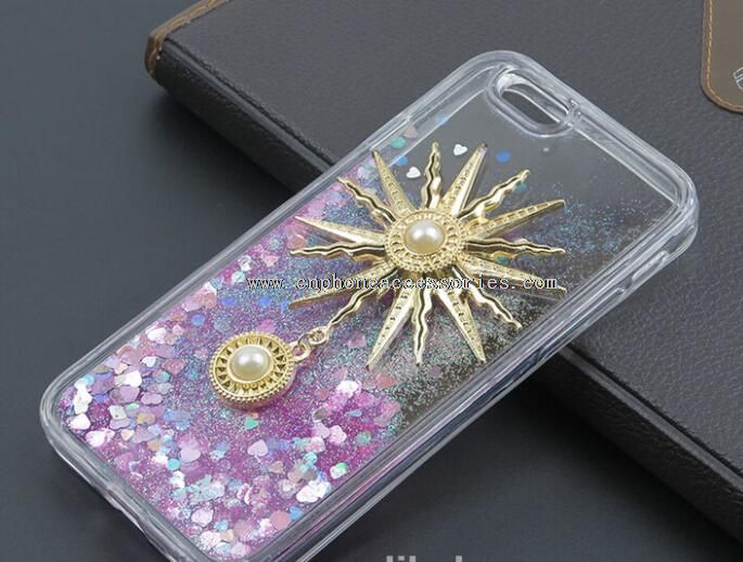 Gjennomsiktig Sun Gold PC Quicksand Shell sak med diamant for iPhone 6