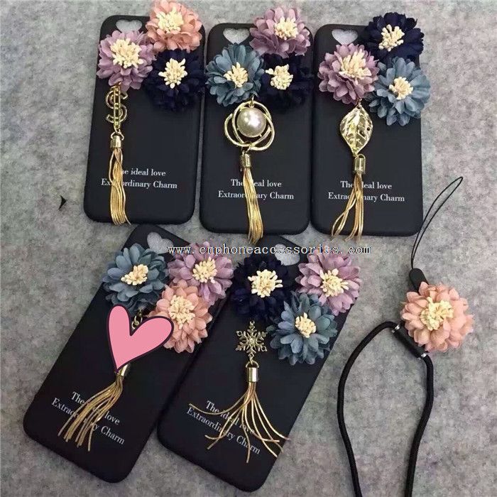 Flor perla colgante colgante cuerda teléfono caso 3D para iPhone 6/6s