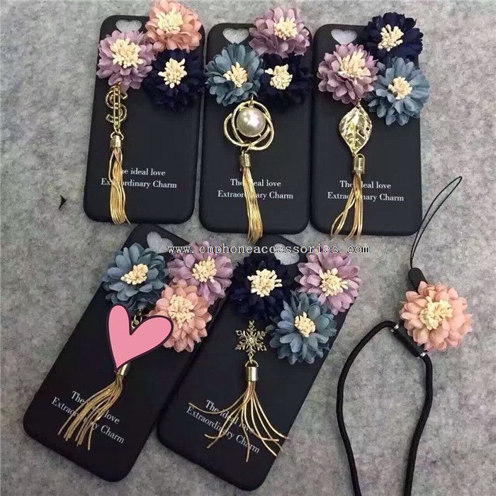 3D bunga Pearl liontin menggantung tali Phone Case untuk iPhone 6 6s