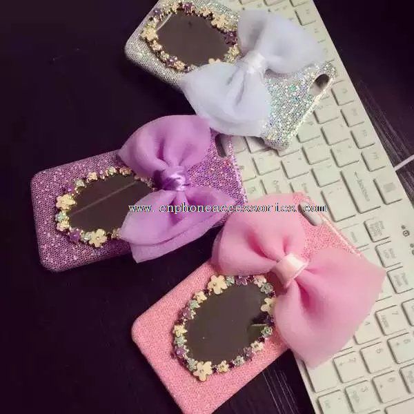 Beautiful big bowknot pc case with lace mirror for girls for iPhone 6