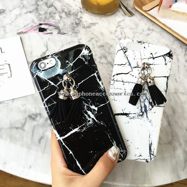 Black and White Silicone Marble Tassels Full Wrapped Drop Resistance Soft IMD Case for iPhone 6/6s plus