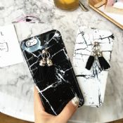 Black and White Silicone Marble Tassels Full Wrapped Drop Resistance Soft IMD Case for iPhone 6/6s plus images