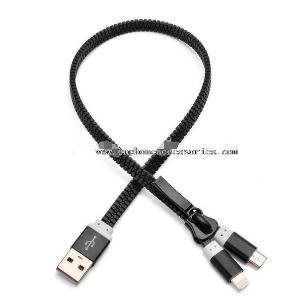 2 em 1 cabo USB de zíper