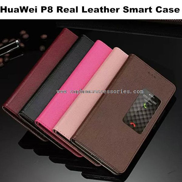 Open Window Smart Cover Genuine Leather Case For Huawei P8