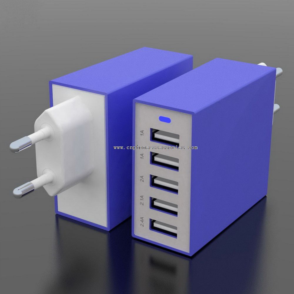 5 USB-porter vegg lader For mobiltelefon
