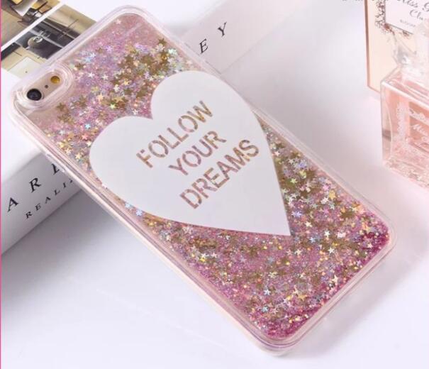  Doce coração Glitter Líquido case para iPhone 6 6S Plus