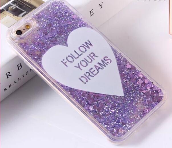  Doce coração Glitter Líquido case para iPhone 6 6S Plus