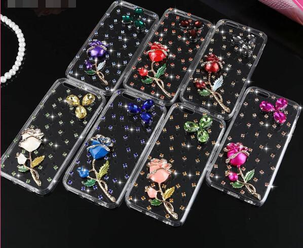 For iPhone 6 Diamonds Stereoscopic Flower Cover Case 