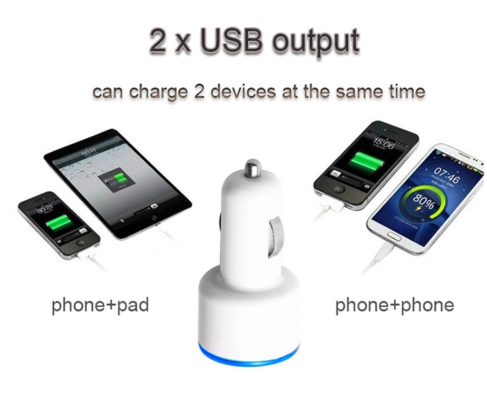 2 usb port ładowarki samochodowej