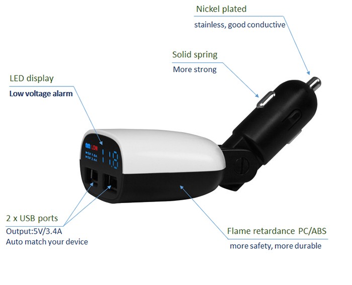 2 chargeur de voiture usb port