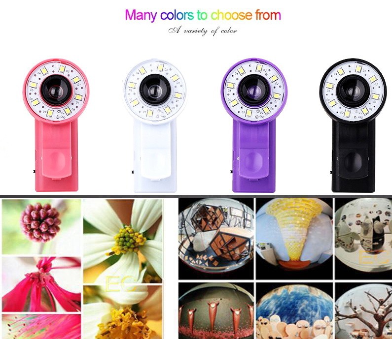 Cell phone fisheye lens led flash light