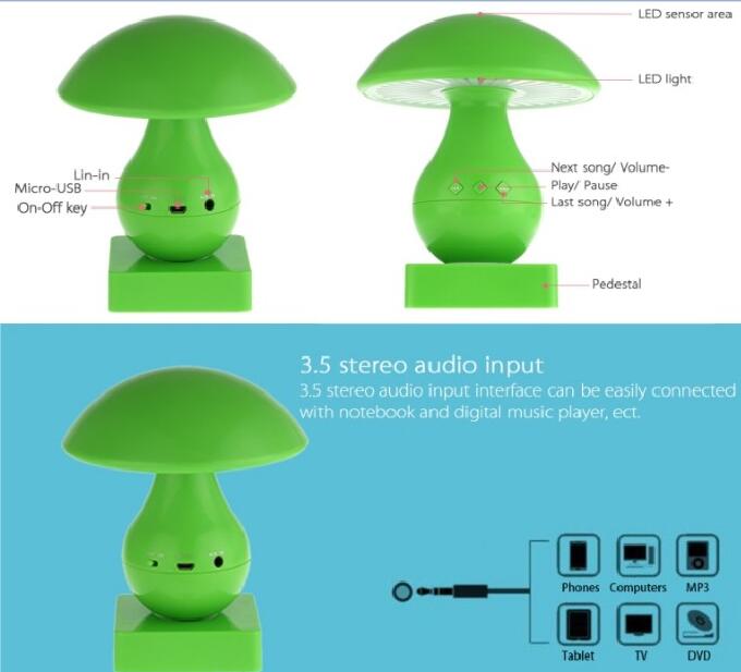 alto-falante bluetooth abajur cogumelo