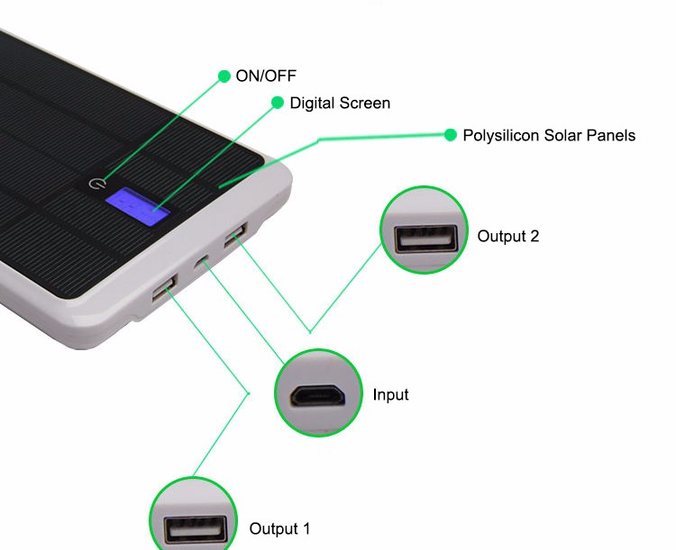 Banco de Energia Solar Painéis Solares 26000mAh