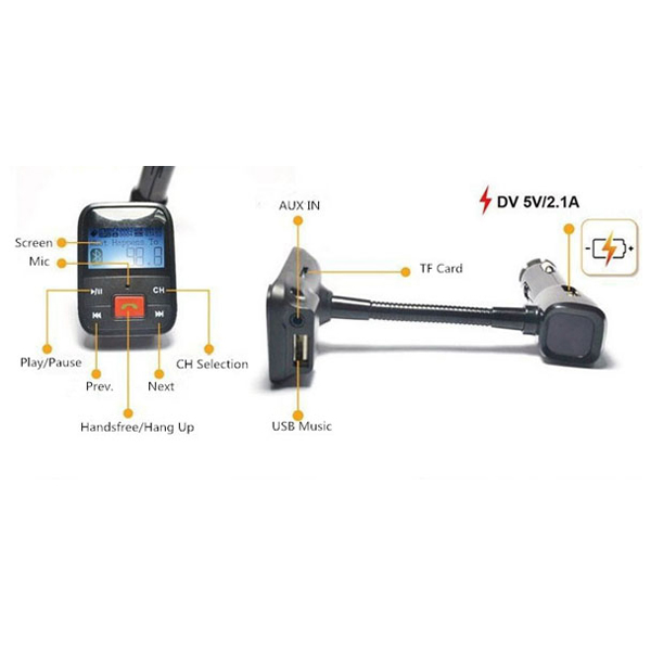 Bluetooth Mobil MP3 Player FM Transmitter dengan 5V 2.1A USB charger