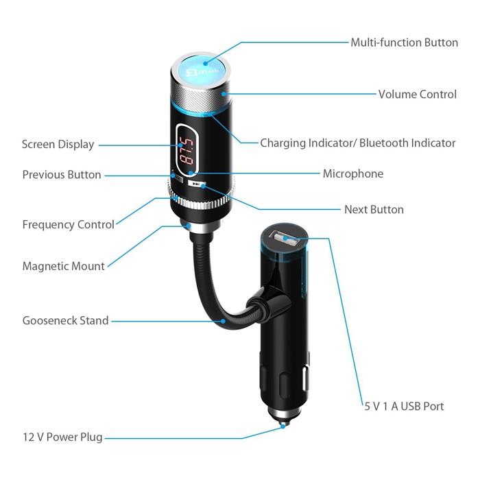 cigarette ligther car bluetooth fm transmitter with usb charger