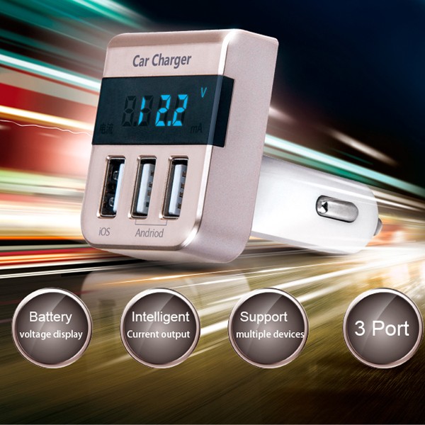 USB car battery charger with voltage meter