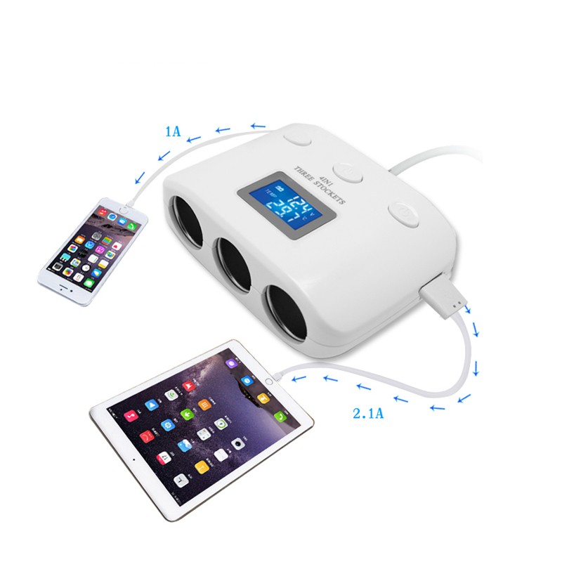 20W tripe socket car lighter with Dual USB ports