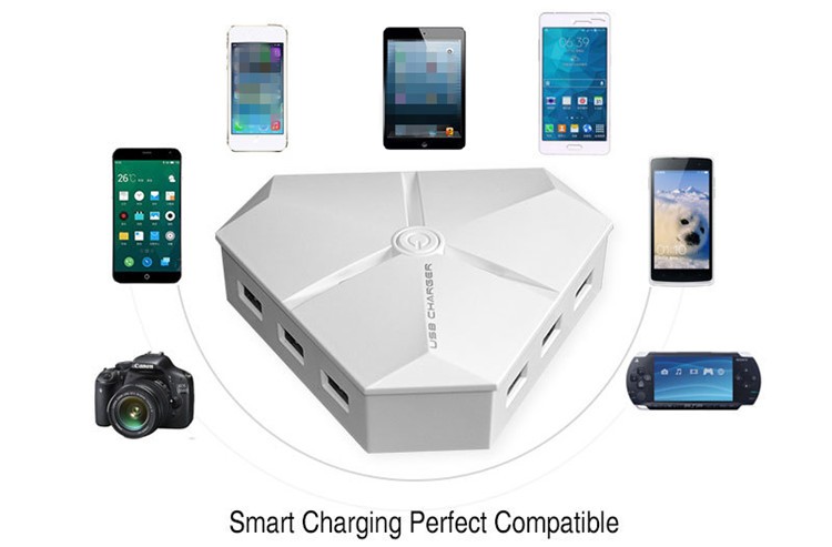  EU/US/UK Plug 6 Portar usb-Vägg Travel Charger