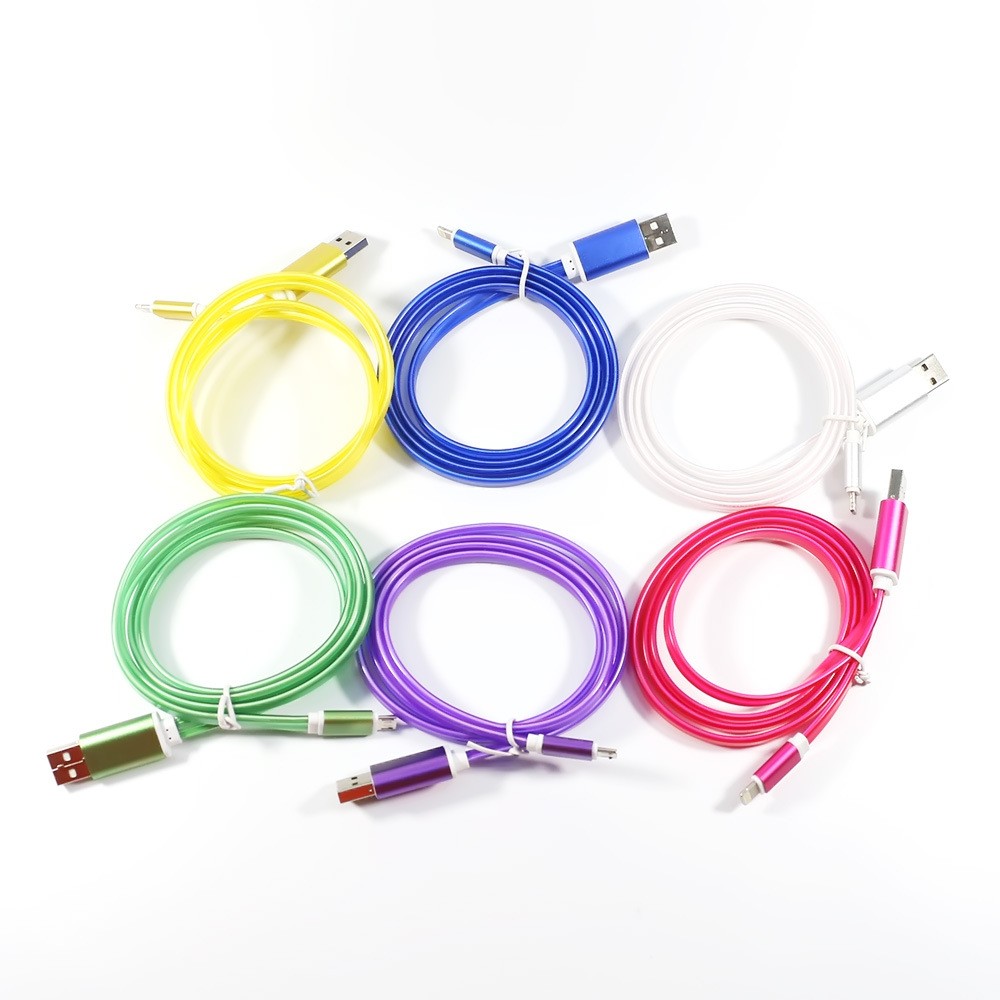 6 Warna Indah LED Cahaya tahan Lama Micro USB Kabel