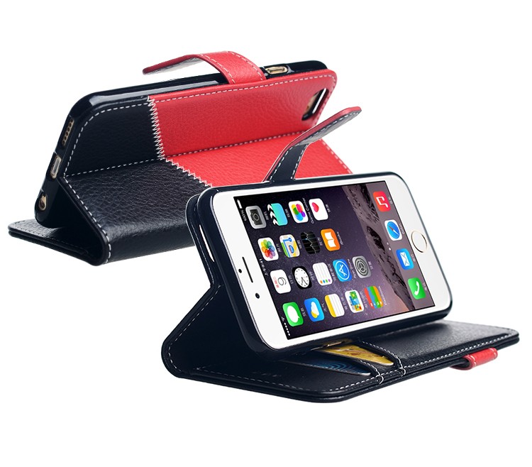  PU Deri Cüzdan Kartları Stand Case Kapak için iphone 6