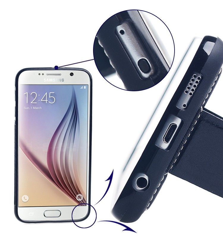 Tillbaka Täcka Läder flip case för Samsung Galaxy S6