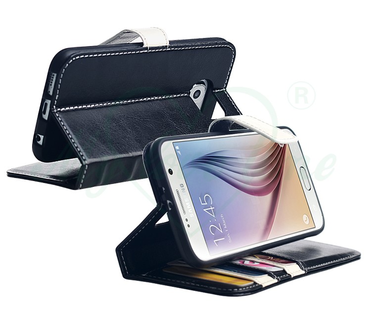 PU leather phone wallet cover case for samsung s6 with four slots