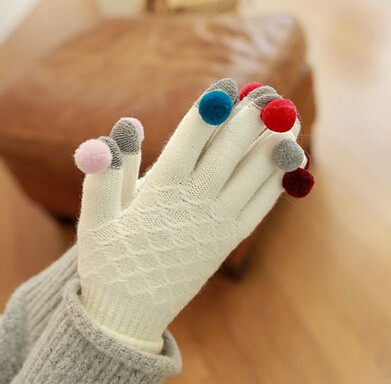 knit with colorful boll screen touch gloves